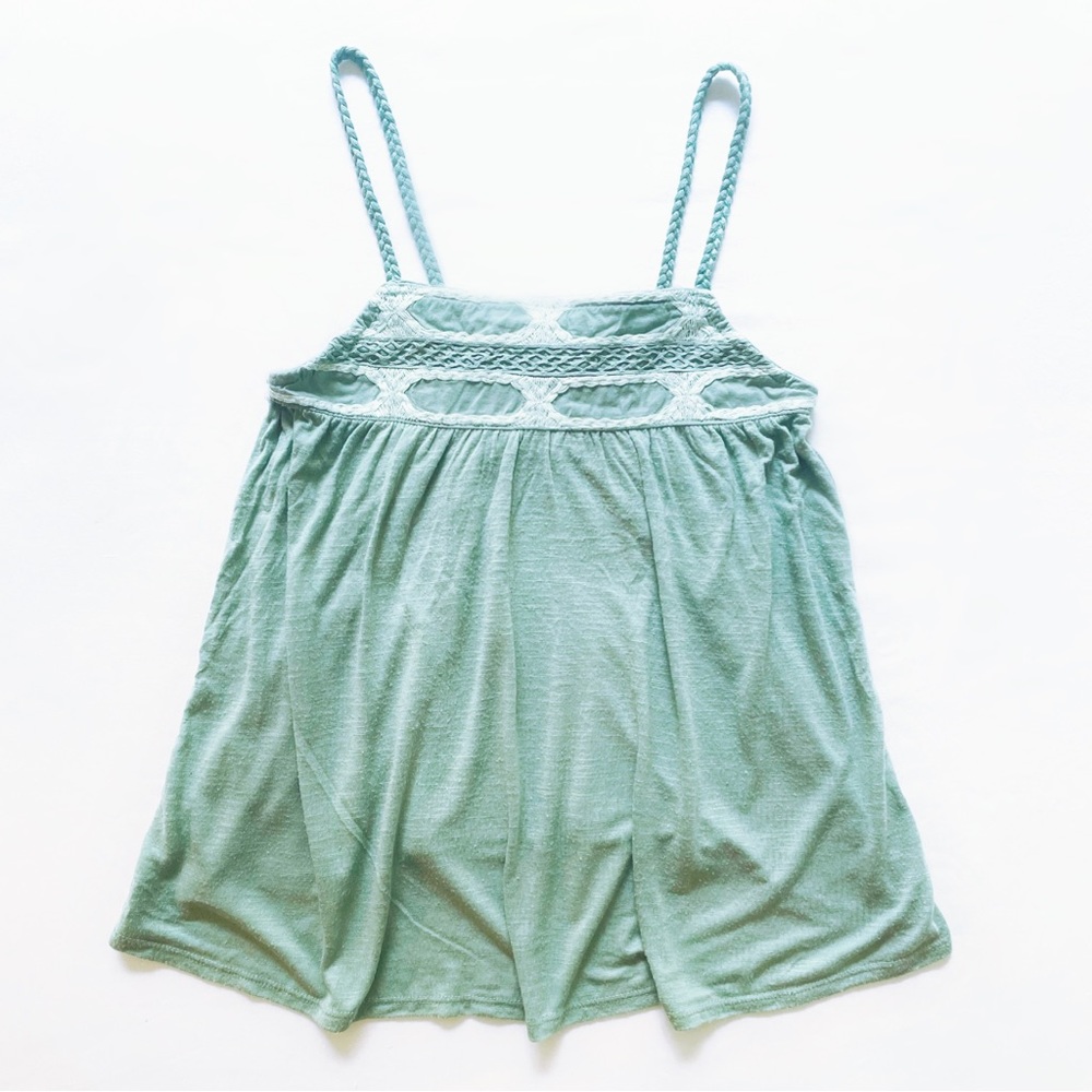 Girls Sz M (8) Light Sage Green Flowy Bohemian Spaghetti Strap Tank Top